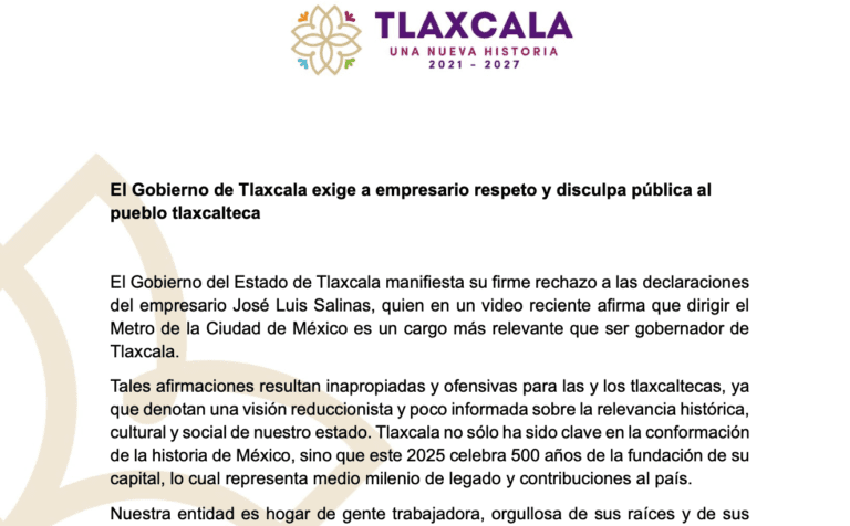 El Gobierno de Tlaxcala exige a empresario respeto y disculpa pública al pueblo tlaxcalteca